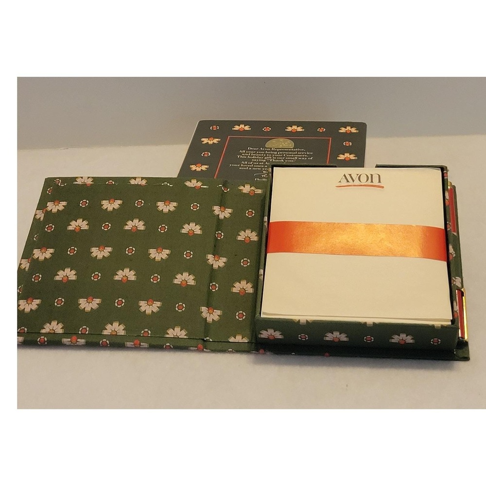 Avon Stationery Set Vintage 1987 Notepad Pen Fabric Case Ephemera Green Red